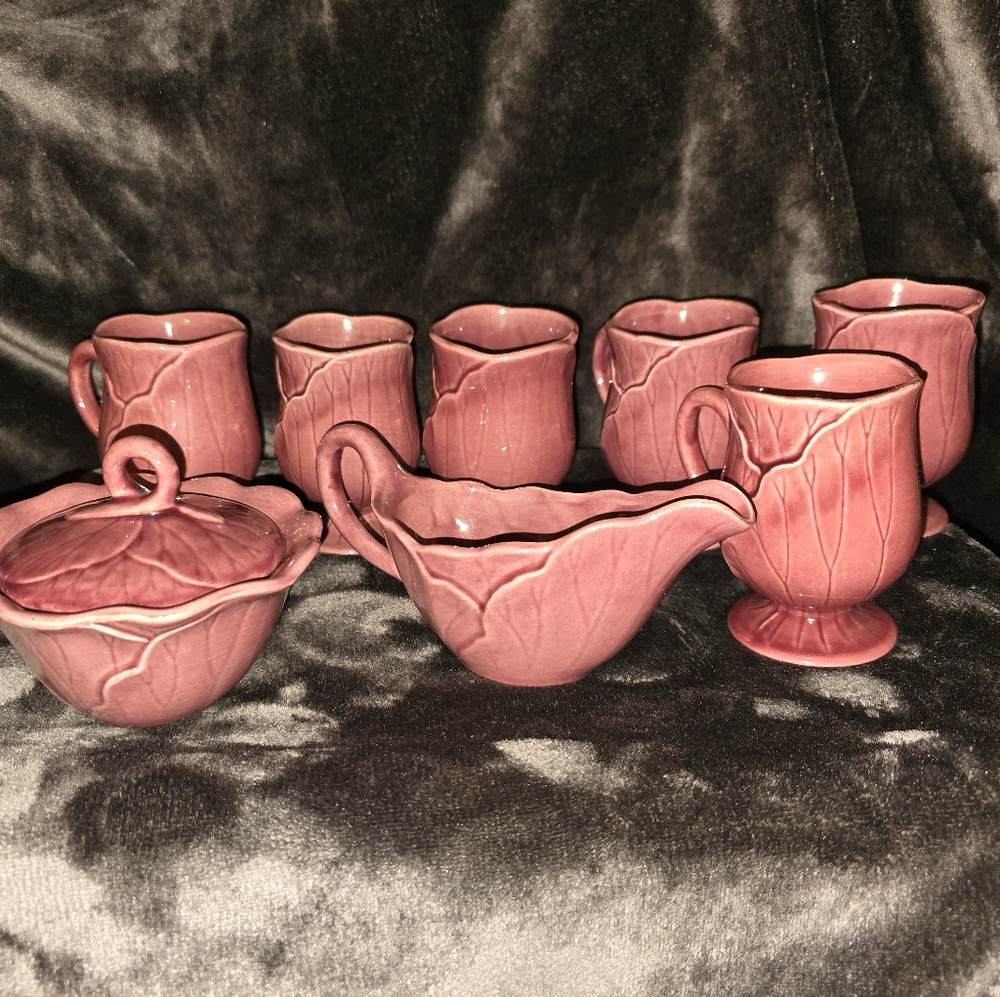 Vintage Metlox Poppytrail Vernonware LOTUS Mug Set W/Sugar and Creamer